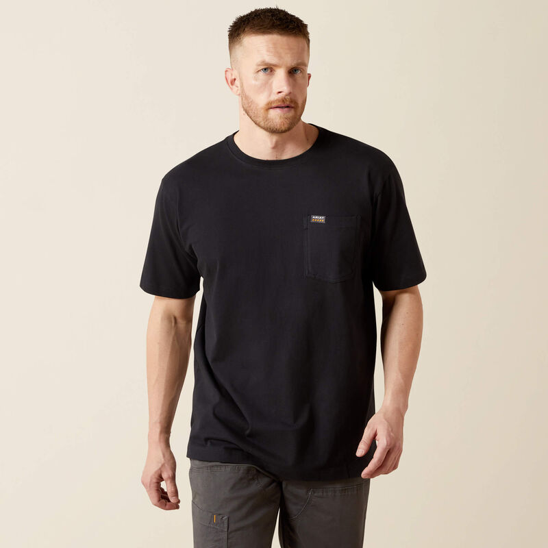 ARIAT MENS REBAR COTTON STD POCKET SHIRT, BLACK