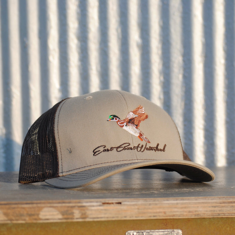 ECW Snapback, Embroidered Woodie Logo Hat, Khaki/Coffee