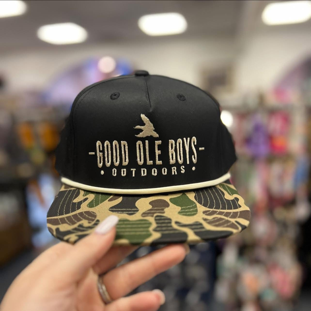 Good Ole Boys, 5PERF Duck Arched Rope Cap, Black/Camo/Tan (GOB042A)