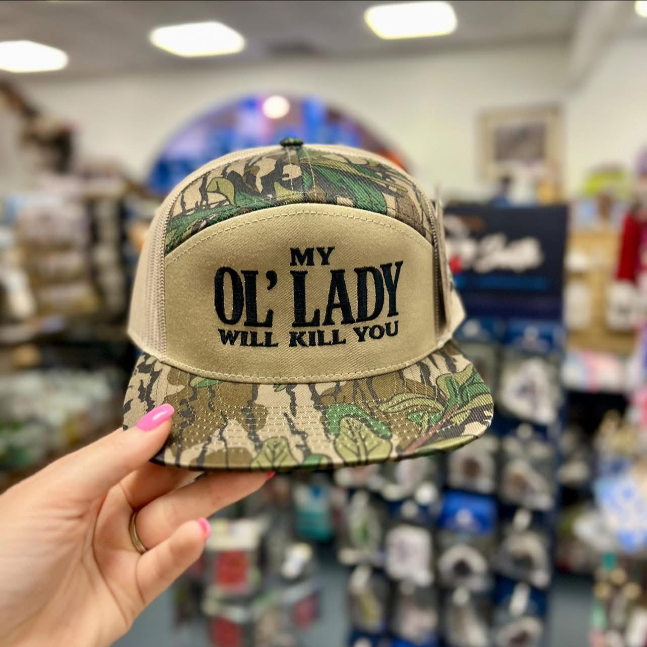 My Ol Lady Will Kill You Trucker, 7 Panel Greenleaf/Tan/Greenleaf