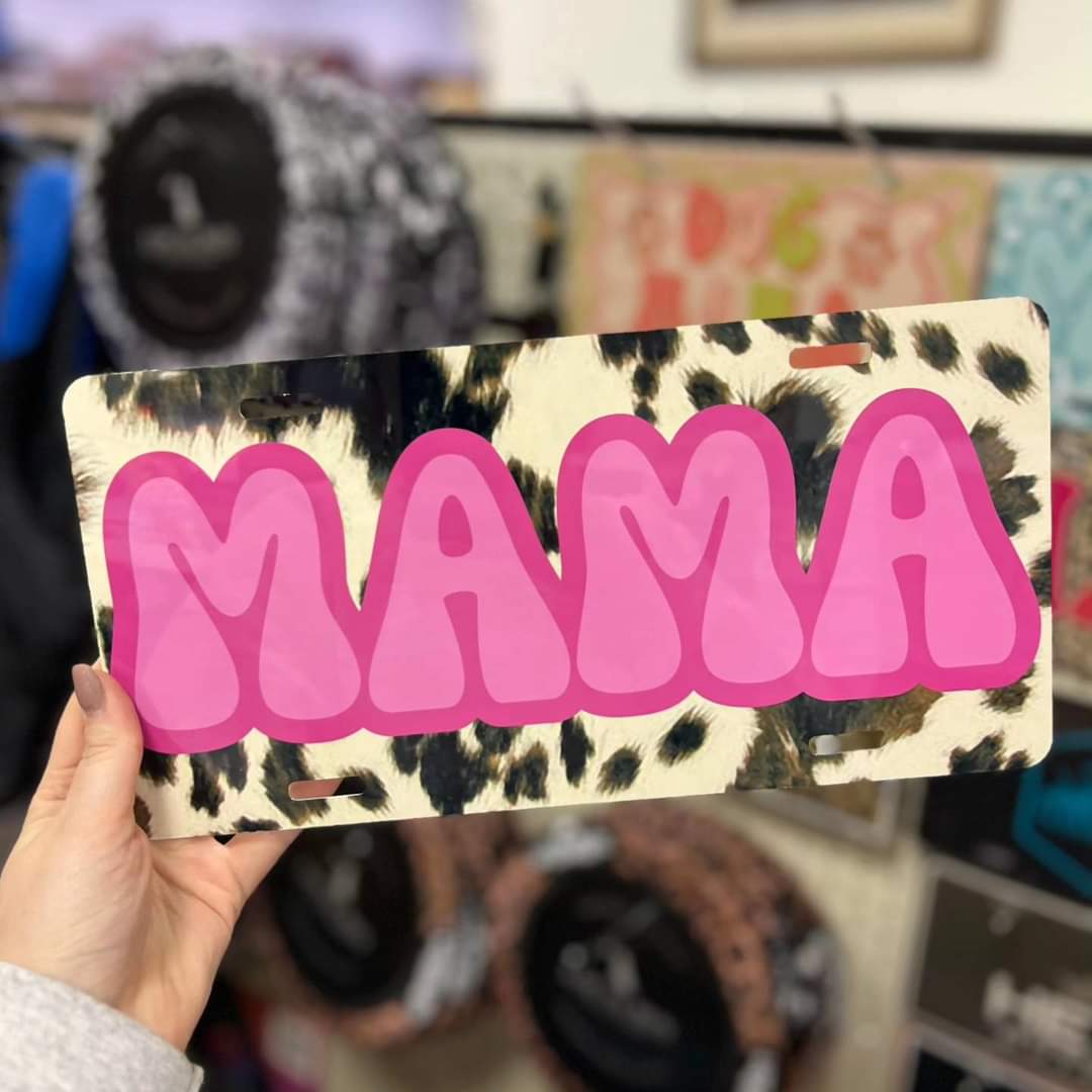 Mama Cow Print License Plate
