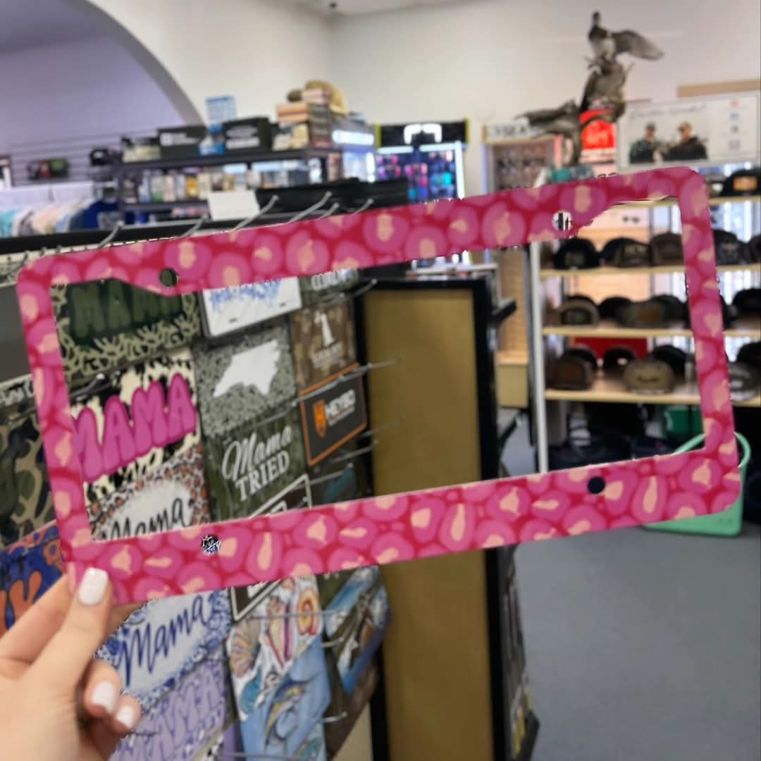 License Plate Frame, Pink Leopard
