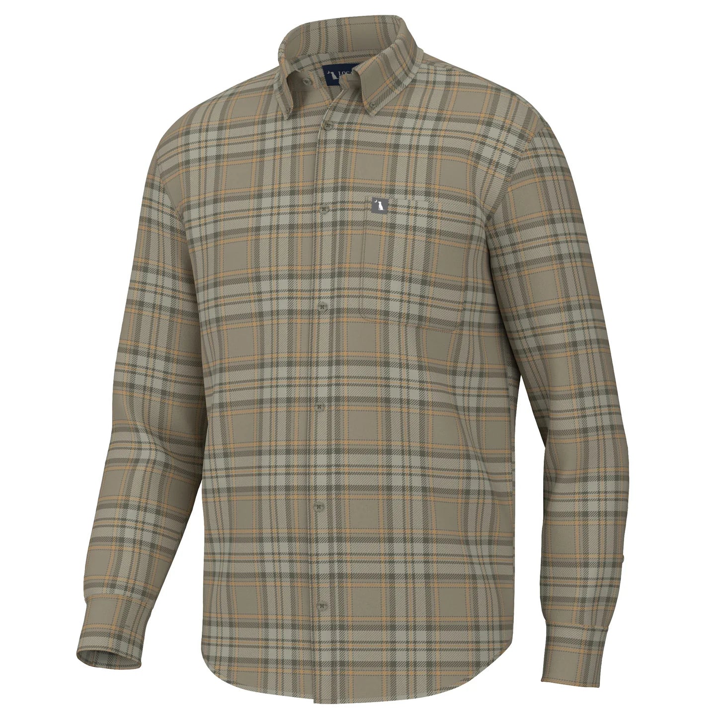 Phelan Stretch Flannel, Tan/Olive/Yellow