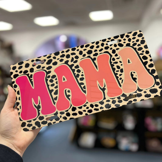 Mama Leopard Print License Plate