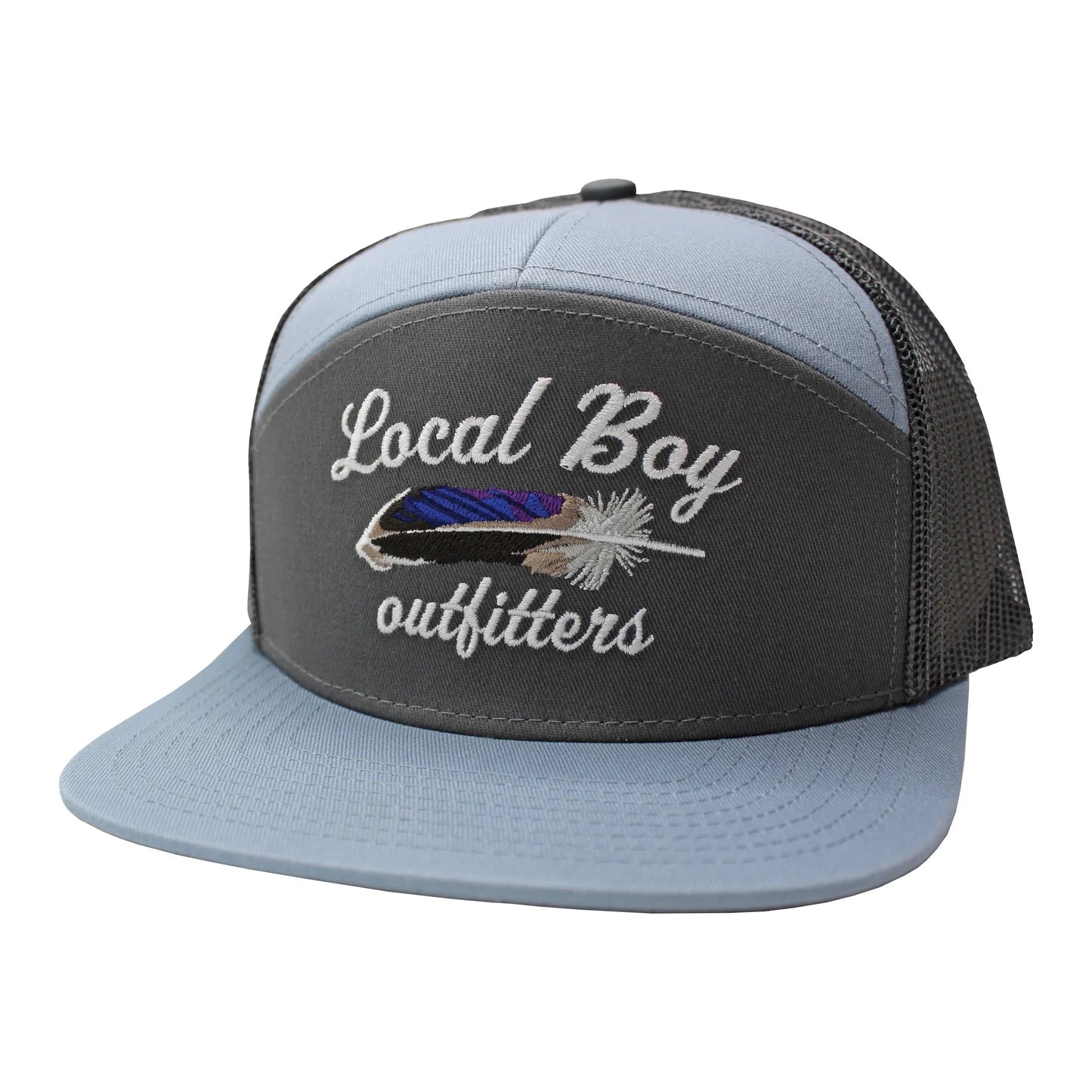 Mallard Feather 7 Panel Hat, Light Gray/Gray