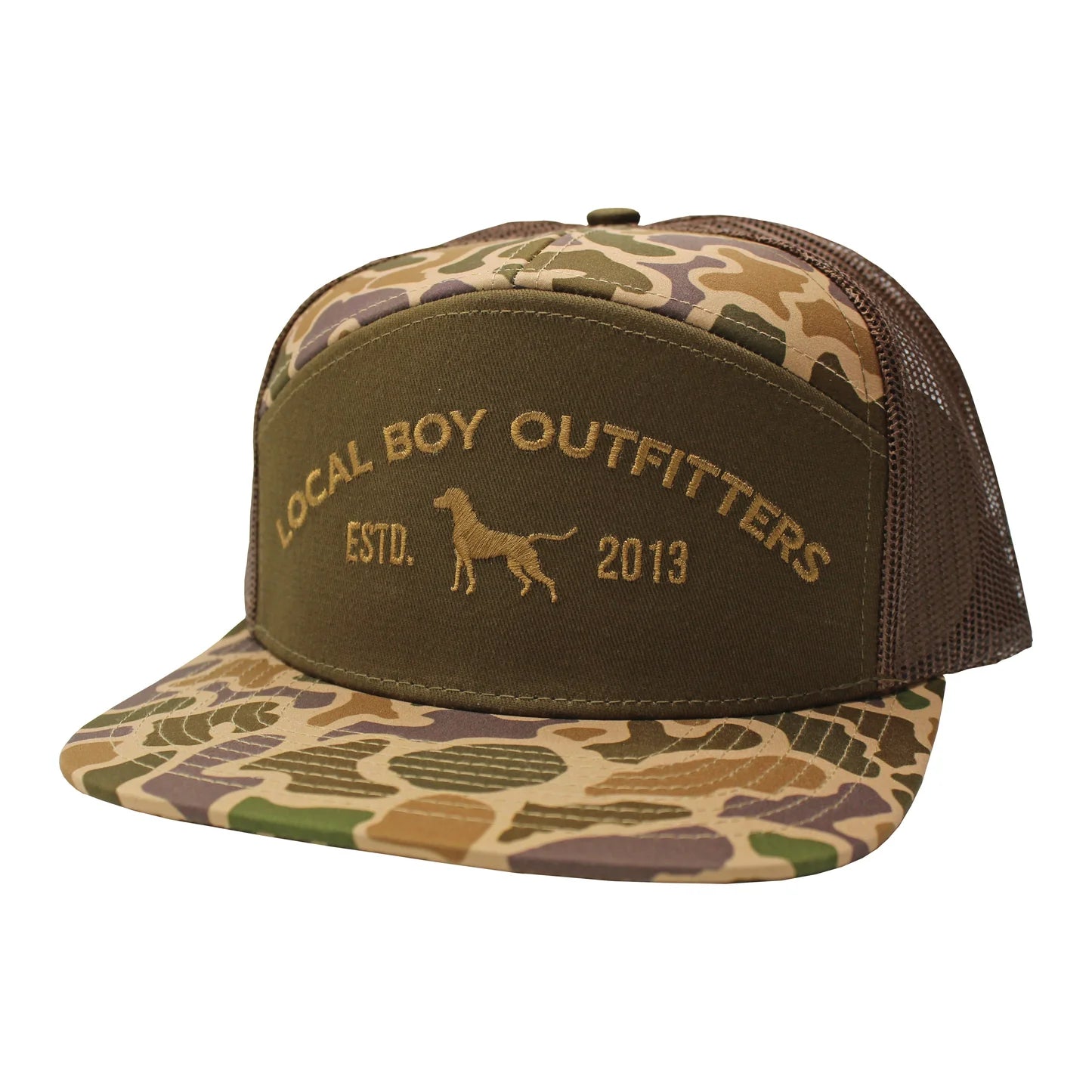 Steady Gaze 7 Panel Hat, Old School Camo/Brown