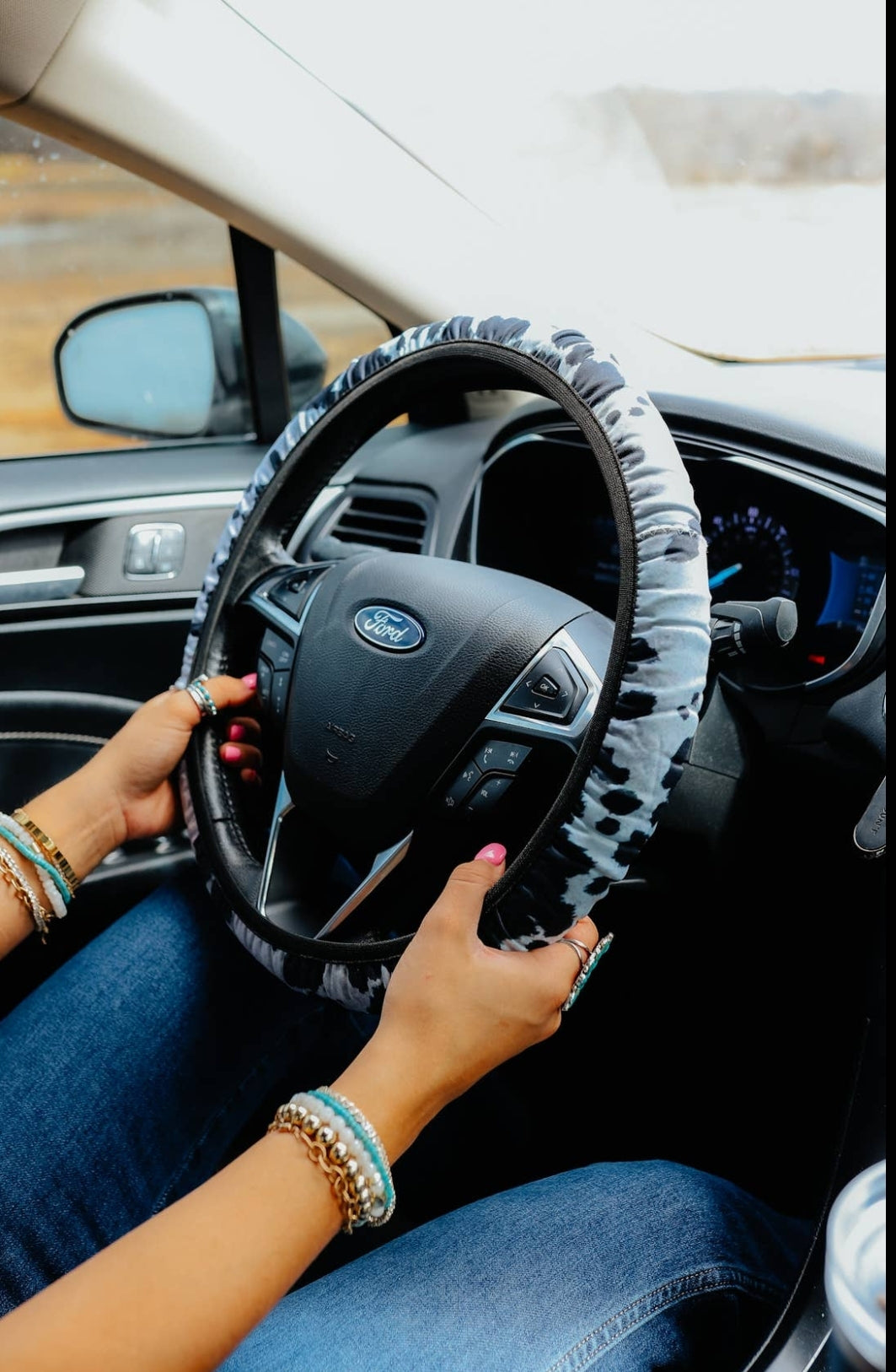 Steering Wheel Cover, Black Cow