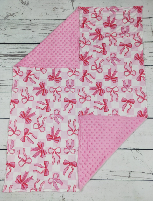 Baby Blanket, Girl Gingham Bow Print