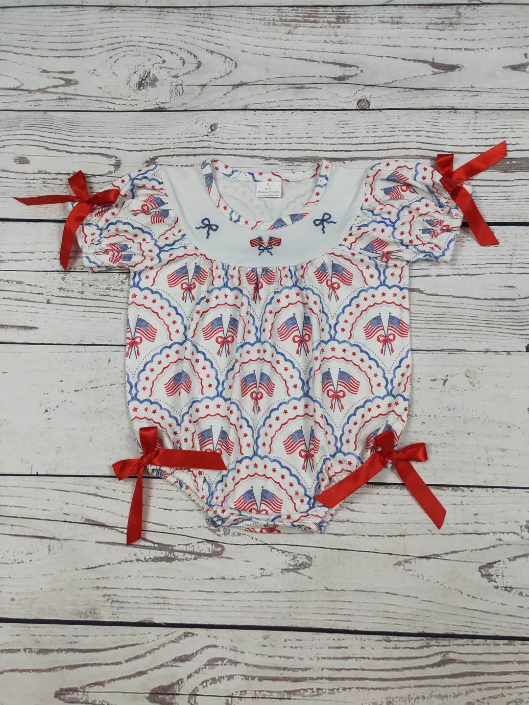 Baby Girl Bow Appliqué Patriotic Bubble