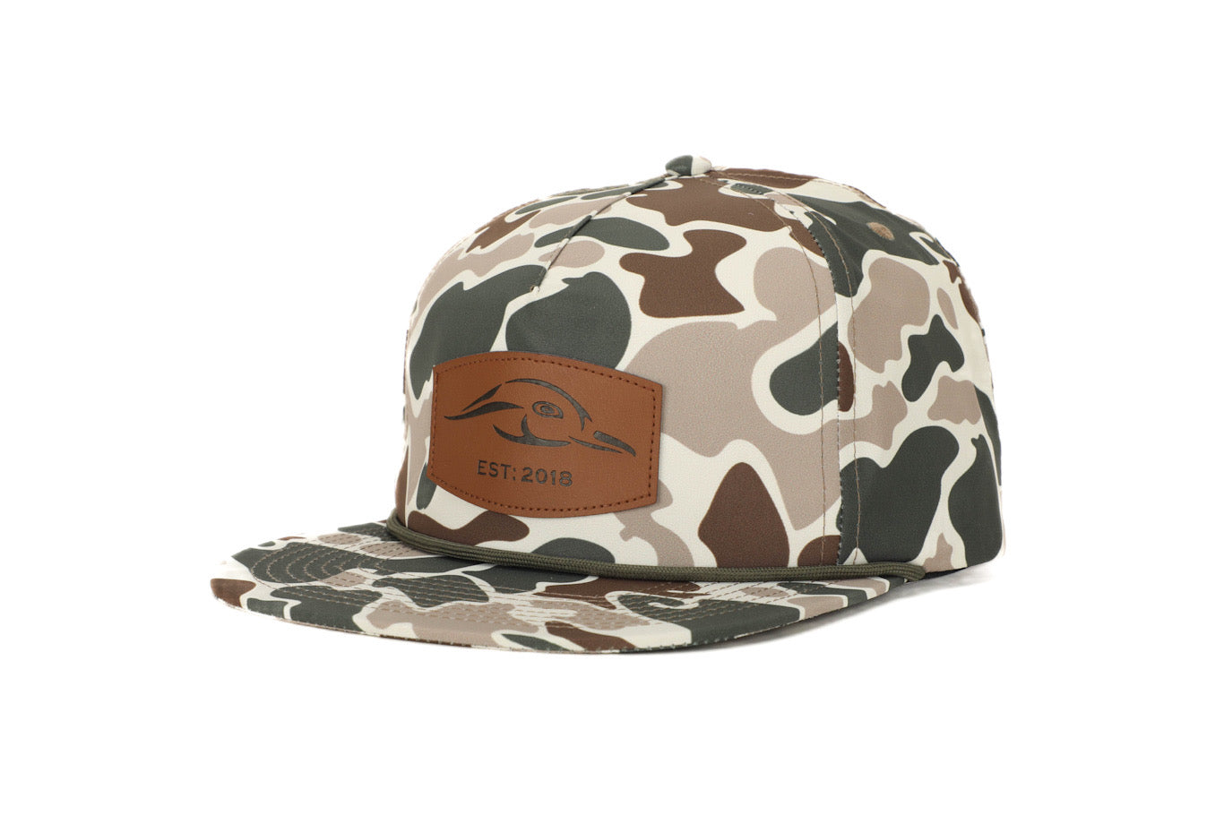 AFW Leather Patch Old School Rope Hat, Green/Brown Camo