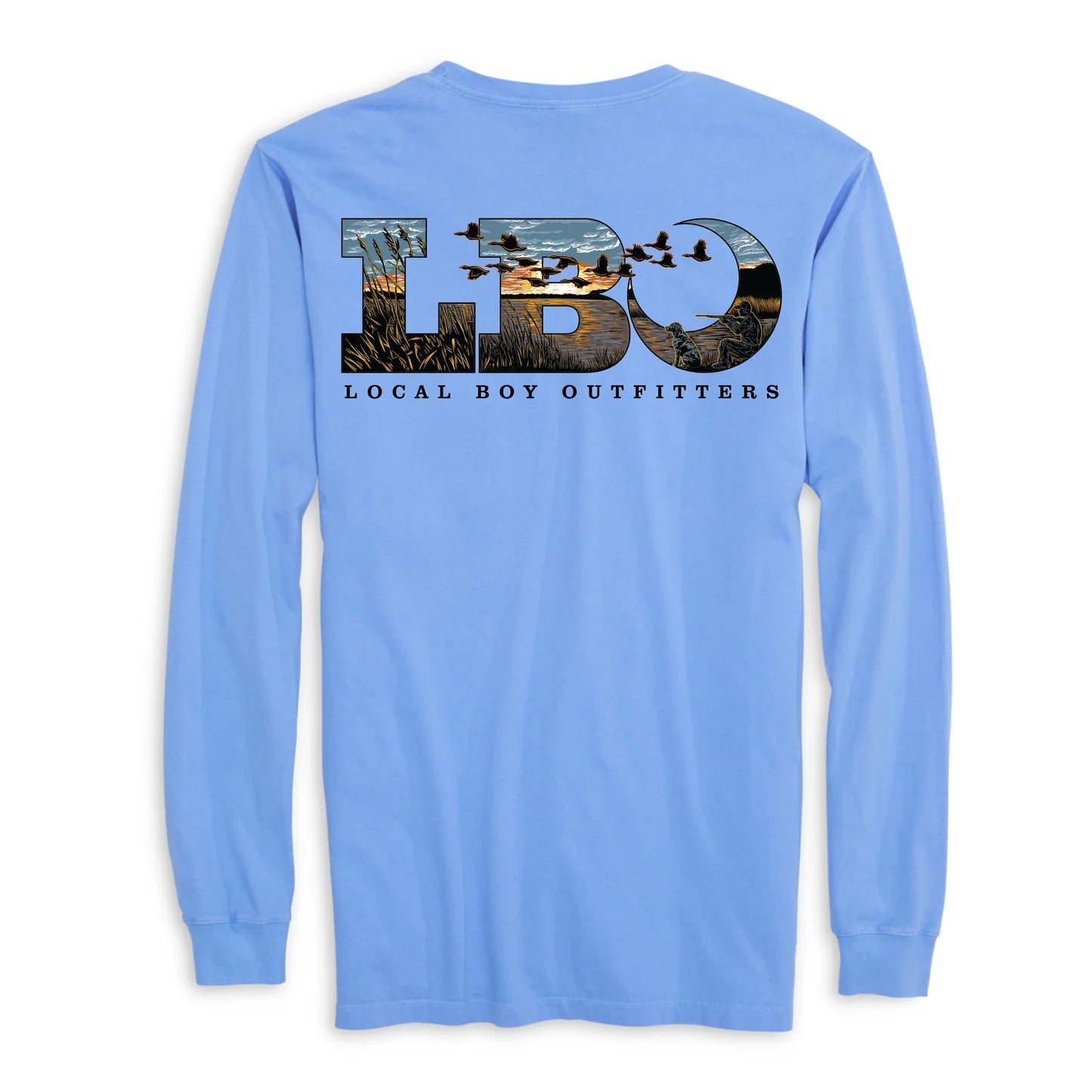 LBO Marsh Scene Long Sleeve Tee, Washed Denim