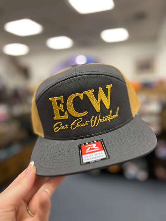 ECW 7 Panel Embroidered Logo, Charcoal/Tobacco Gold