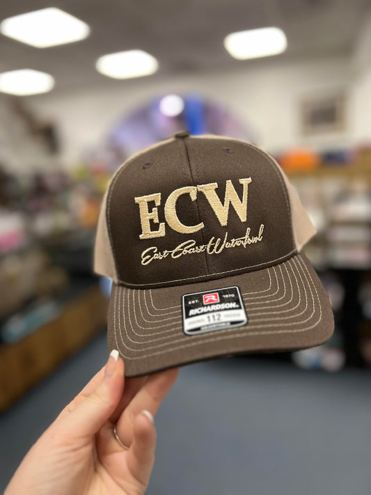 ECW Snapback, Embroidered ECW Logo, Brown/Khaki