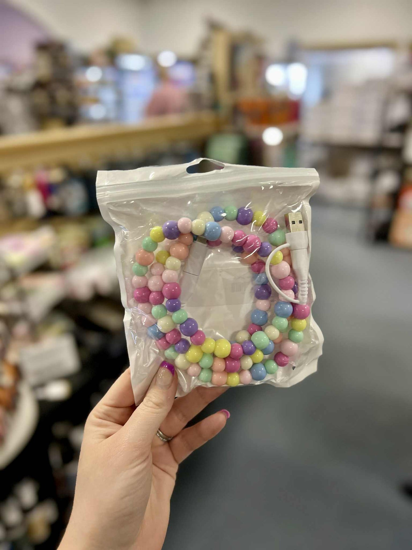 Beaded Phone Charger, Rainbow