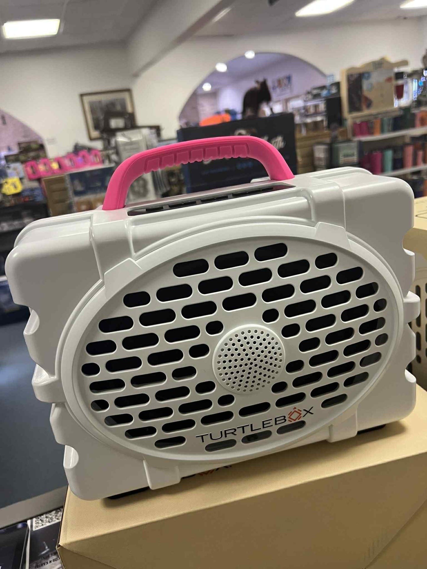 Turtlebox Gen 3 Speaker, White w/ Pink Handle