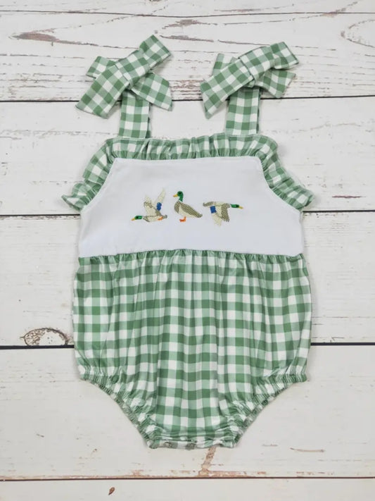 Baby Girl Checkered Duck Applique Romper