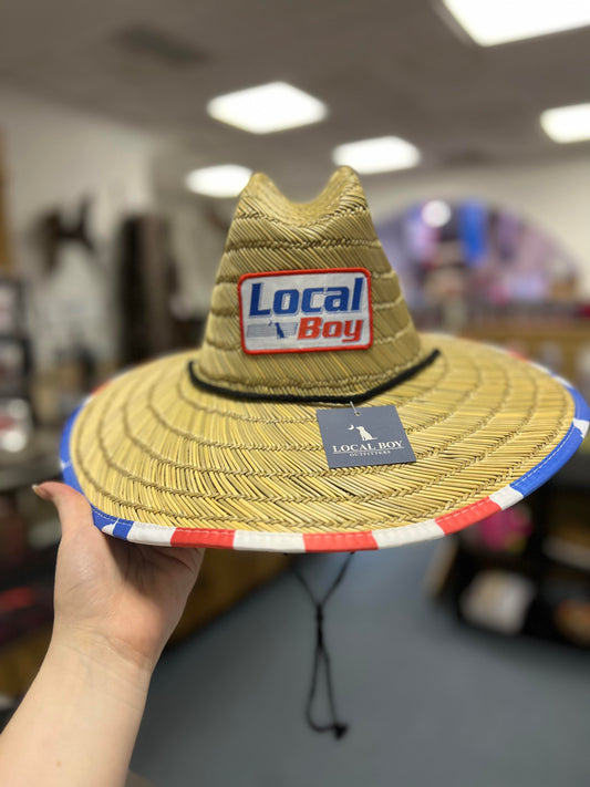 Palm Breeze Straw Hat, Red/White/Blue Flag