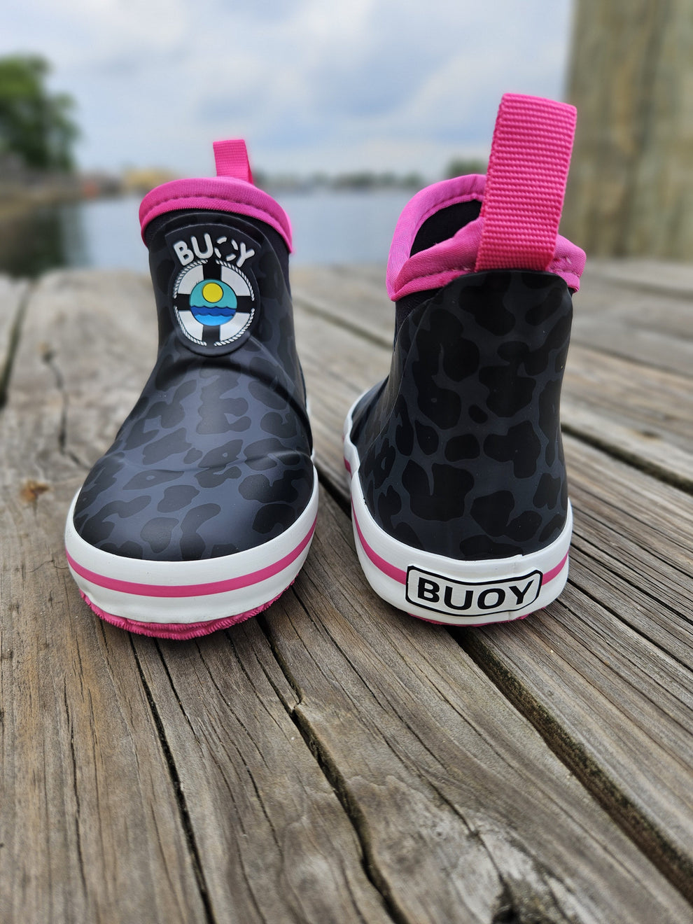 Kids Black Cheetah Buoy Boots