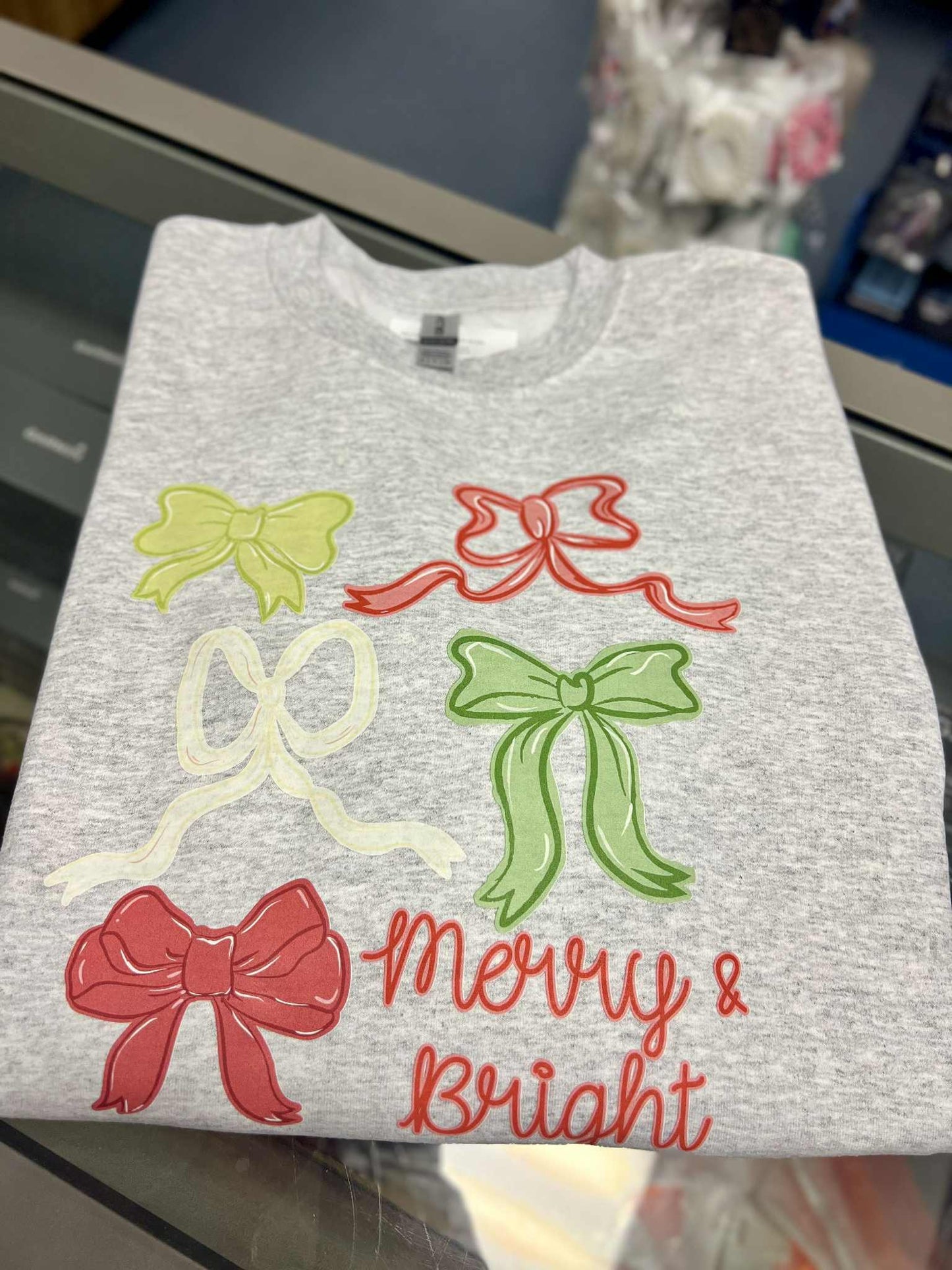 Merry & Bright Multi Bow Sweatshirt, Ash Gray
