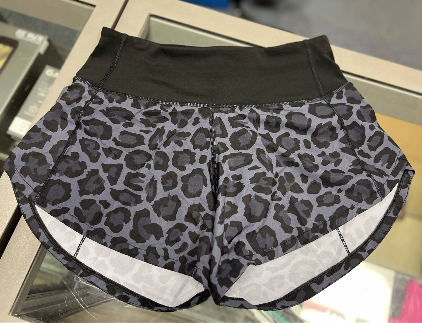 Buoy Women's Athletic Shorts, Black Cheetah