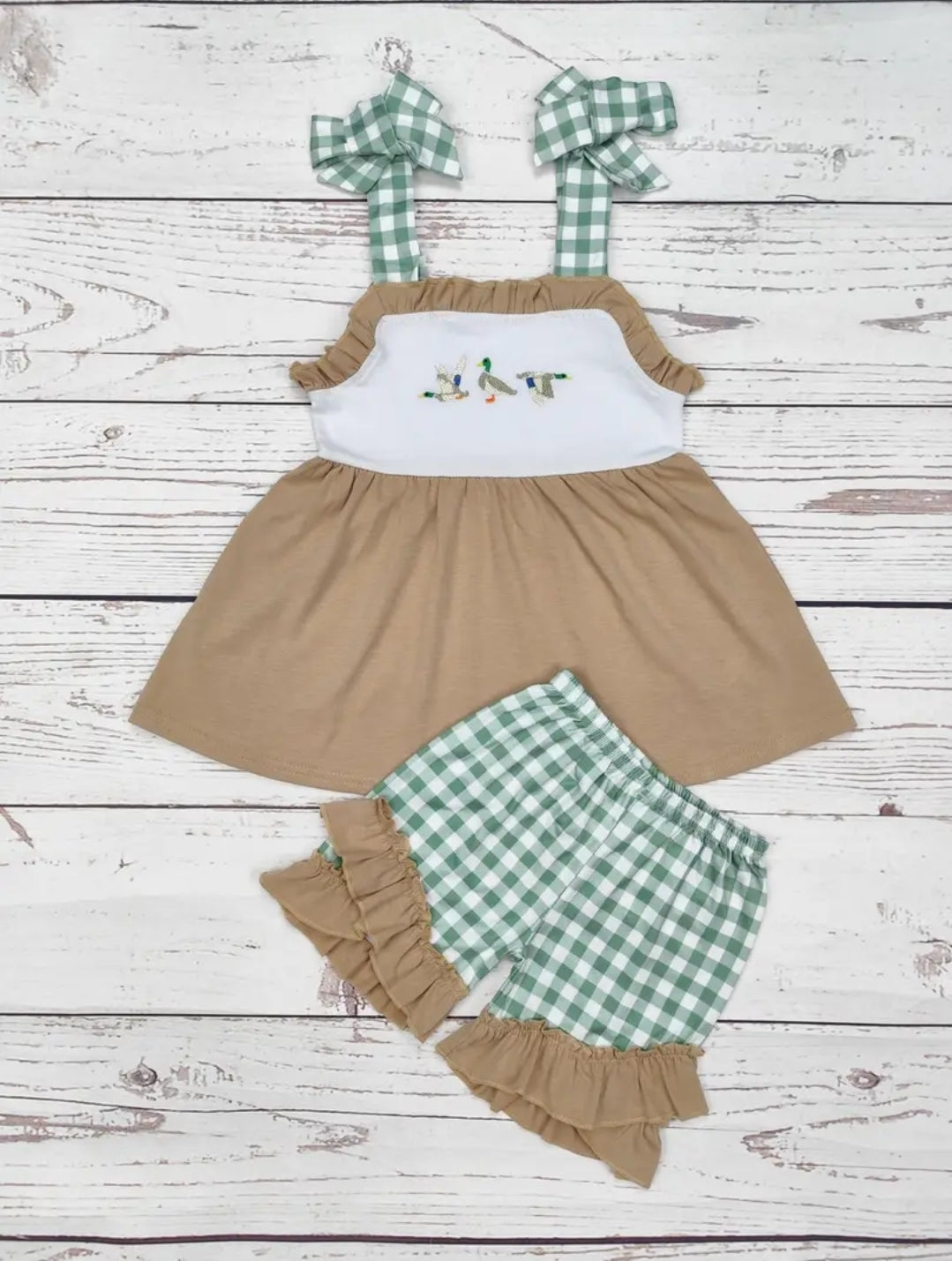 Baby Girl Duck Appliqué Checkered Print Set