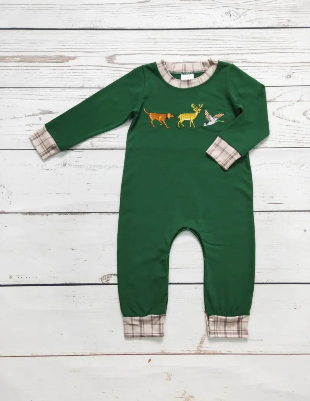 Boy Applique Hunter Romper LS