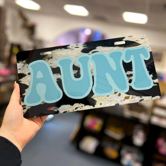 Aunt Cow Print License Plate