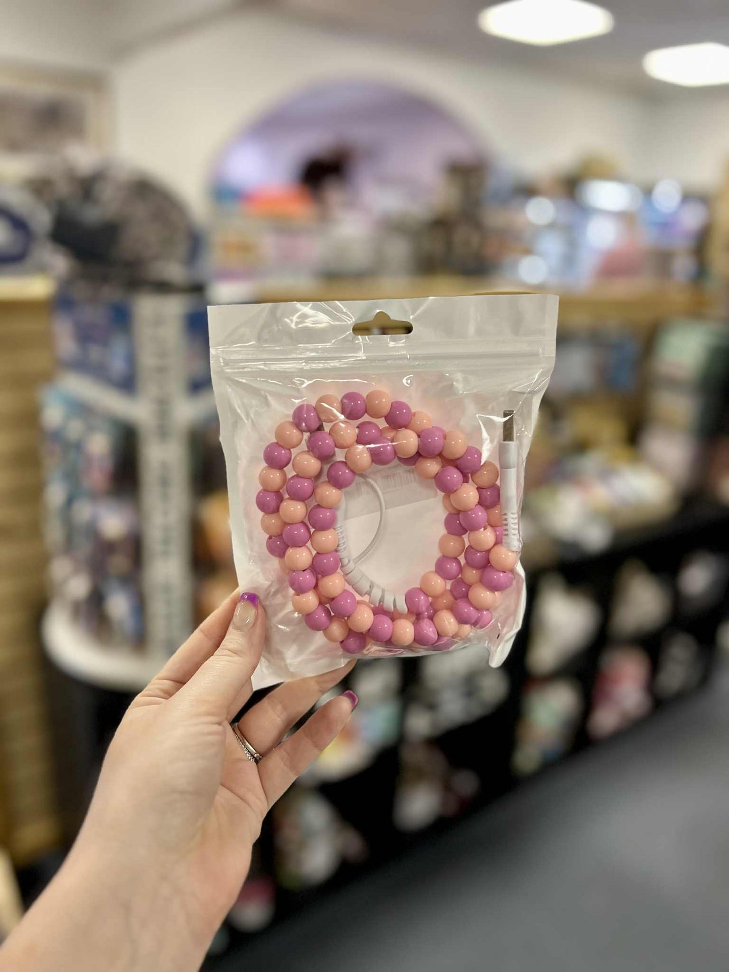 Beaded Phone Charger, Pink and Coral