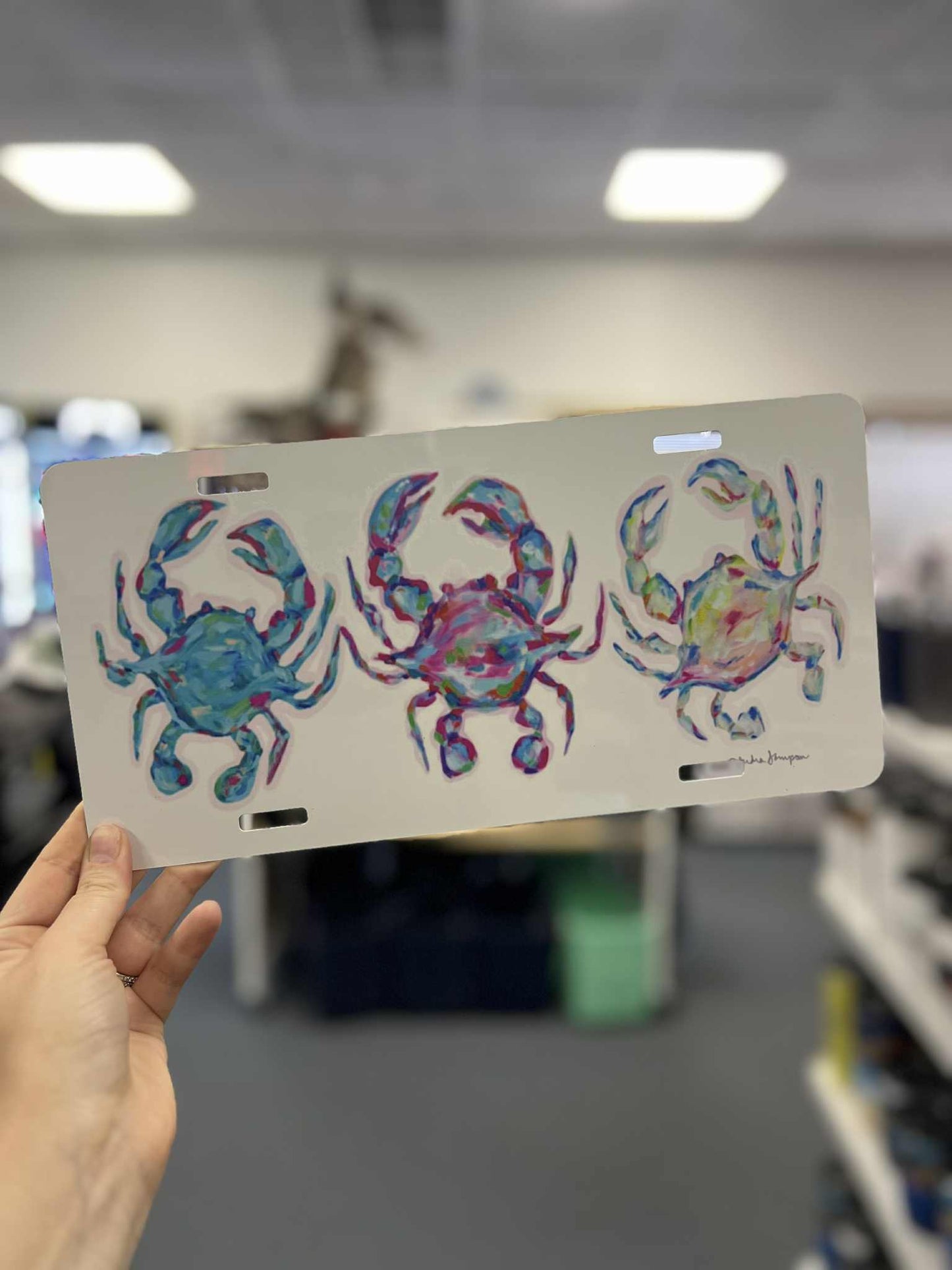 Three Crab White License Plate