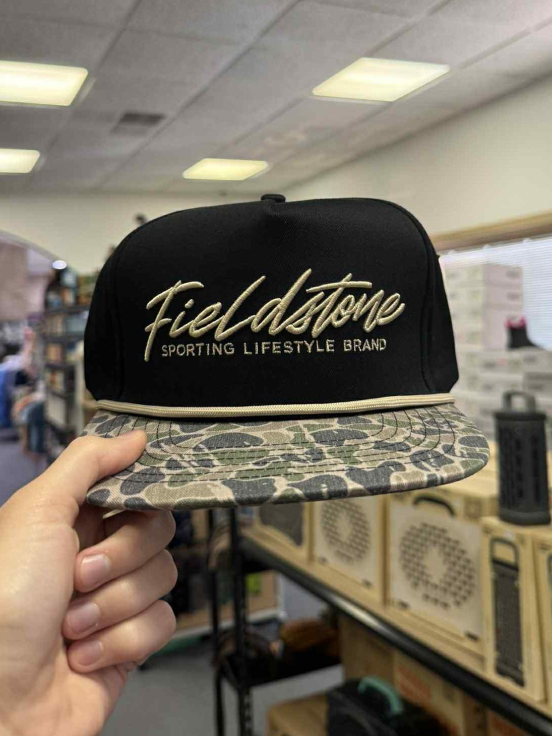 Fieldstone Black W/ Camo Bill Script Logo Hat