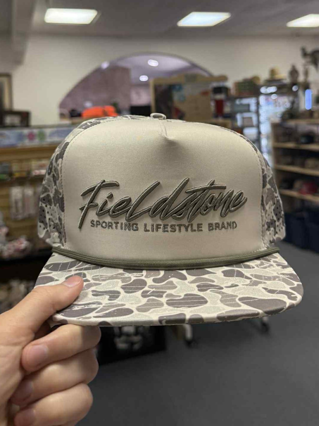 Fieldstone Script Logo Marsh Camo Performance Rope Hat