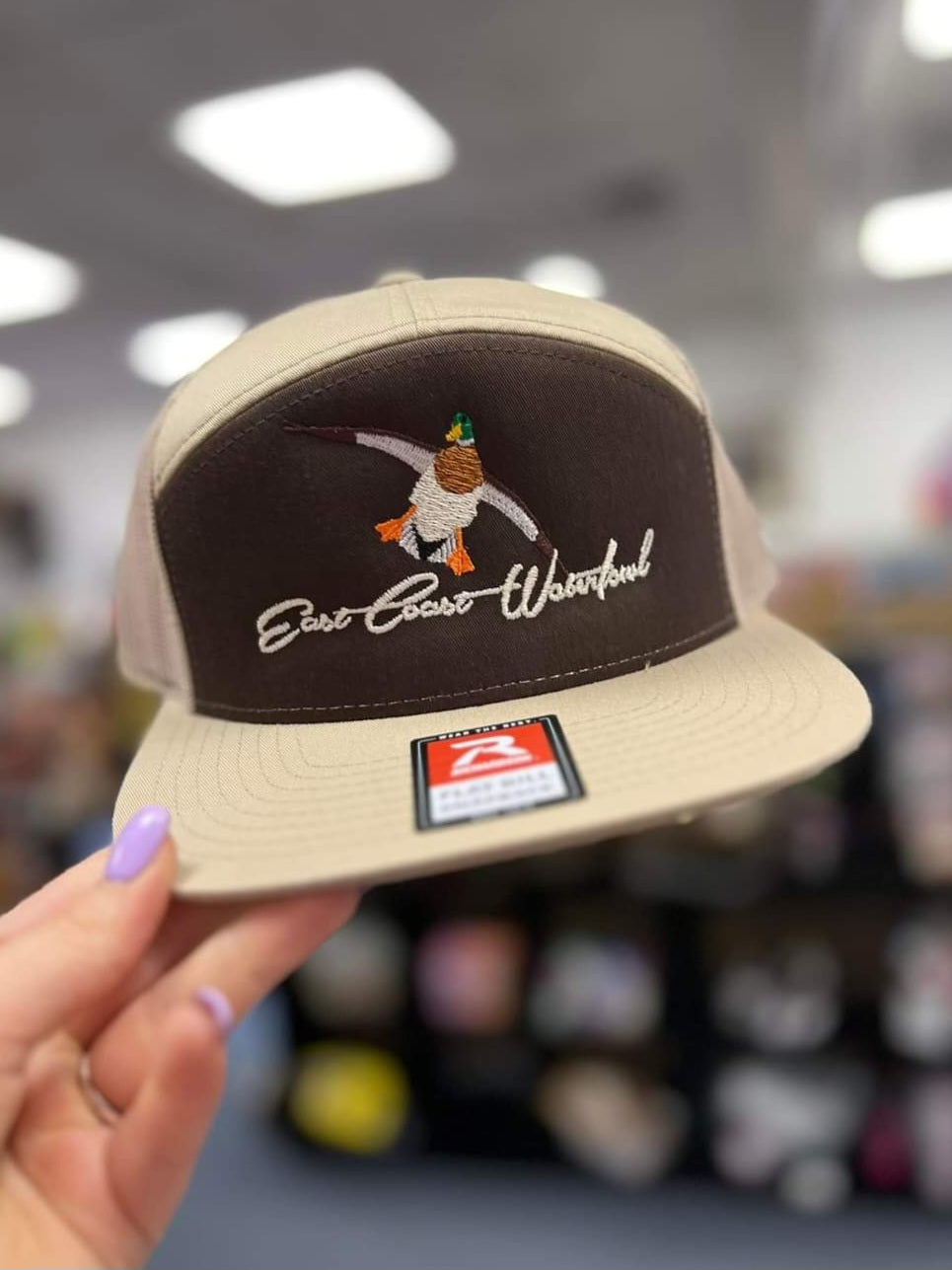 ECW 7 Panel Embroidered Mallard Logo, Brown/Khaki