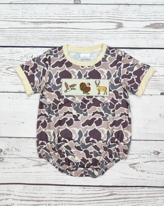Baby Boy Camouflage Deer Appliqué Romper
