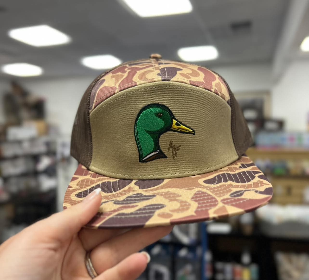 American Fetcher, 7 Panel Mallard Duck Head Hat, Duck Camo
