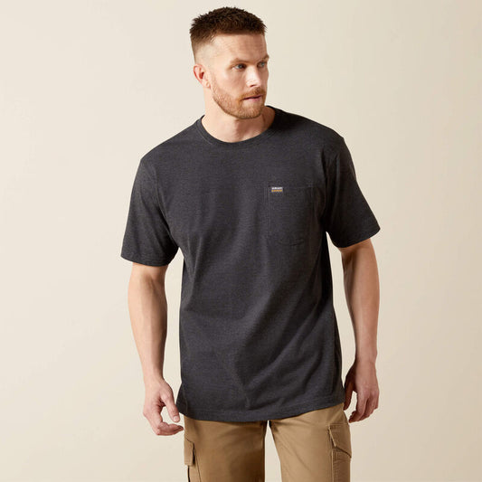 ARIAT MENS REBAR COTTON STD POCKET SHIRT, CHARCOAL HEATHER