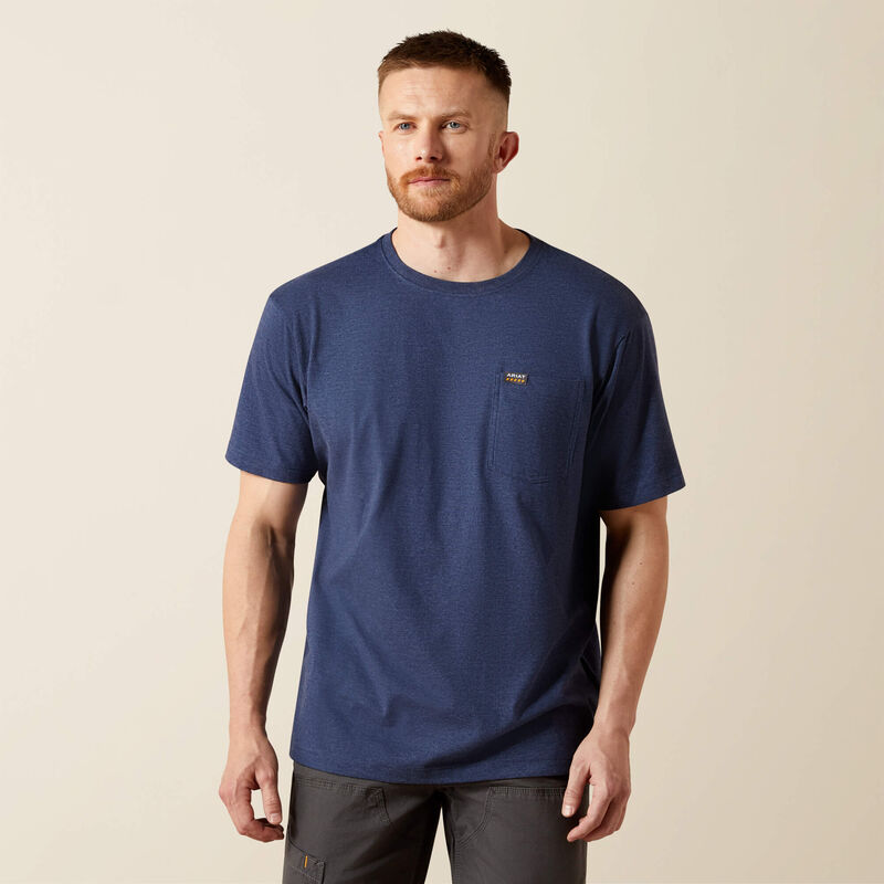 ARIAT MENS REBAR COTTON STD POCKET SHIRT, NAVY HEATHER