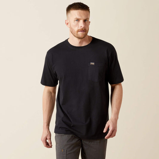 ARIAT MENS REBAR COTTON STD POCKET SHIRT, BLACK
