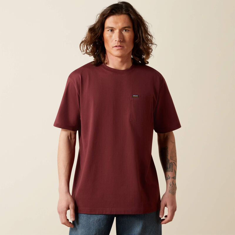 ARIAT MENS REBAR COTTON STD POCKET SHIRT, BURGUNDY HEATHER
