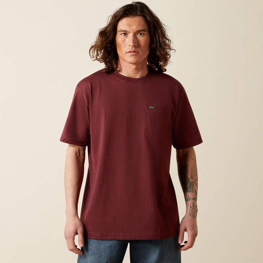 ARIAT MENS REBAR COTTON STD POCKET SHIRT, BURGUNDY HEATHER