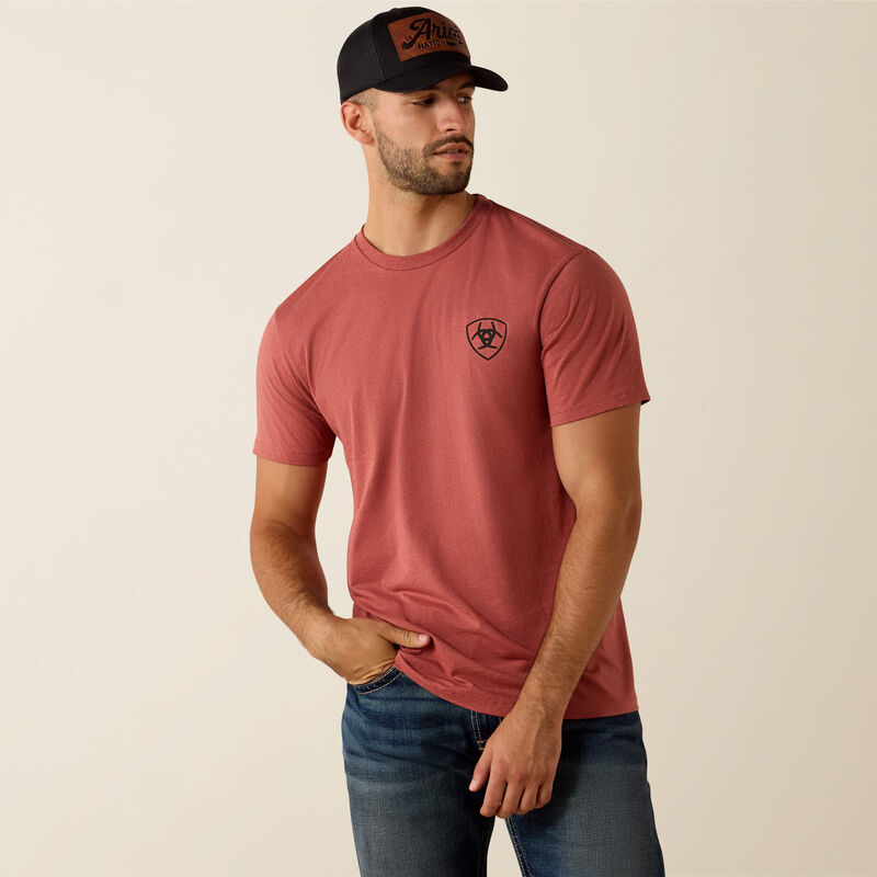 ARIAT MENS  BANNER BADGE SS SHIRT, RED CLAY HEATHER