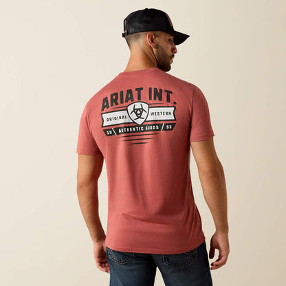 ARIAT MENS  BANNER BADGE SS SHIRT, RED CLAY HEATHER