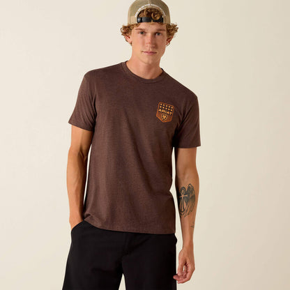 ARIAT MENS STRIPE PATRIOTIC BADGE SHIRT, BROWN HEATHER