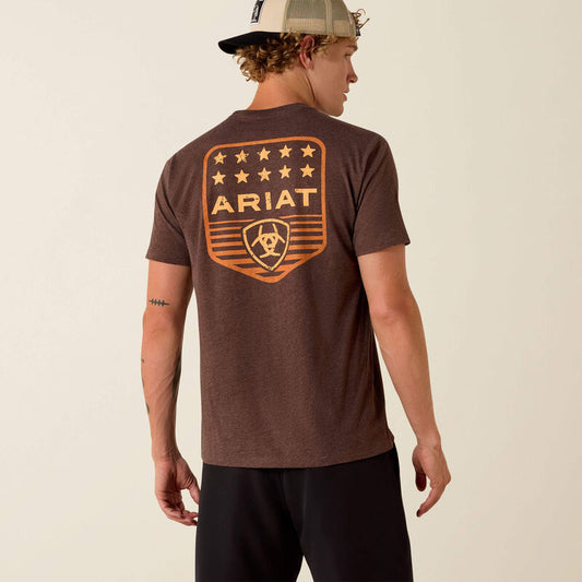 ARIAT MENS STRIPE PATRIOTIC BADGE SHIRT, BROWN HEATHER