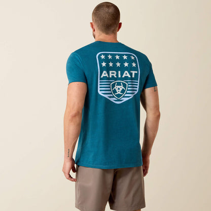 ARIAT MENS STRIPE PATRIOTIC BADGE SHIRT, MONACO BLUE