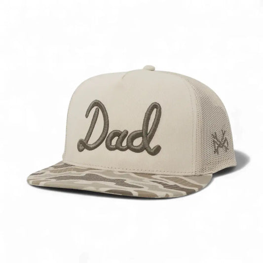 Dad Trucker Hat, Flat Bill Field Camo/Natural