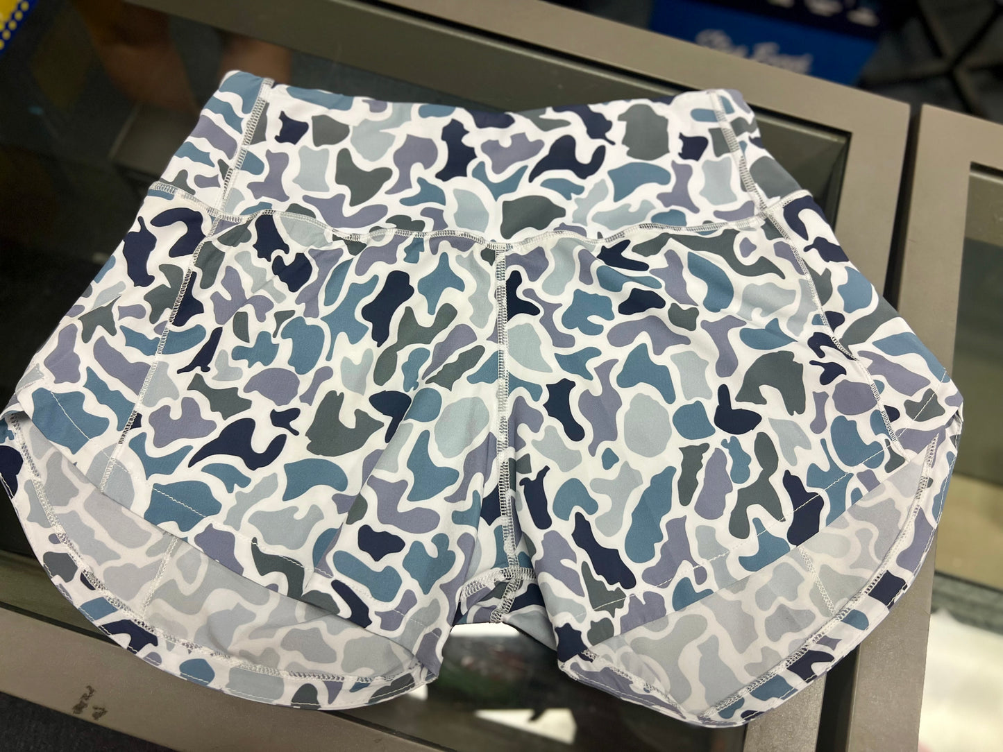 Buoy Women's Athletic Shorts, Blue Duck Camo