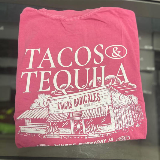 Old Row, Chicks Tacos and Tequila Pocket Tee, Crunchberry