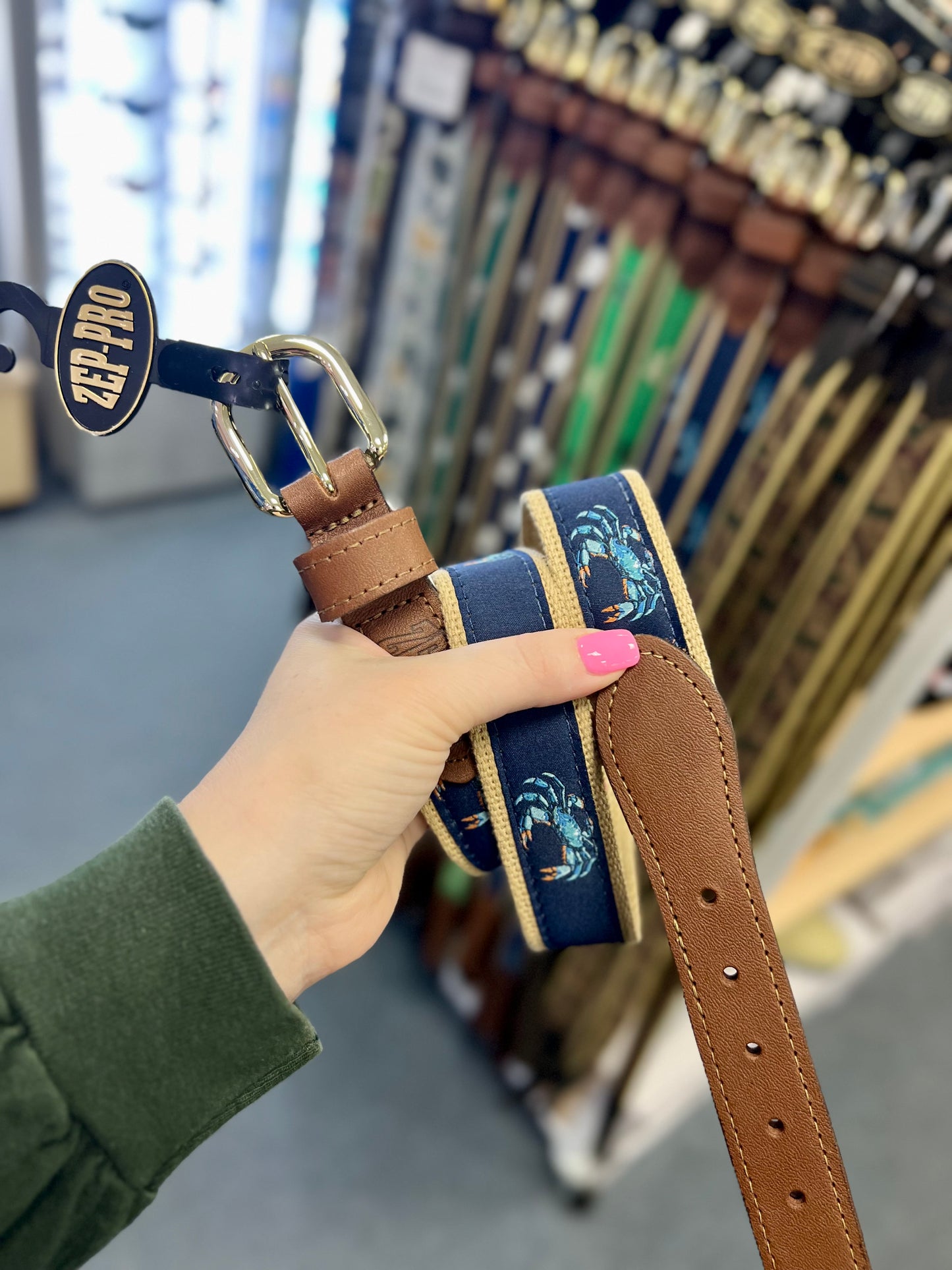 Zeppro Ribbon Belt, Crabs, Navy