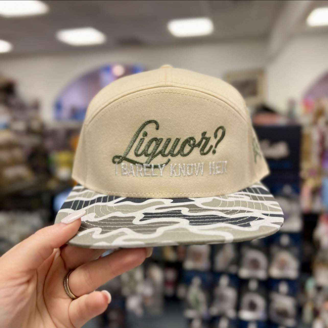 Liquor? I Barely Know Her 7 Panel Marsh Camo/Natural
