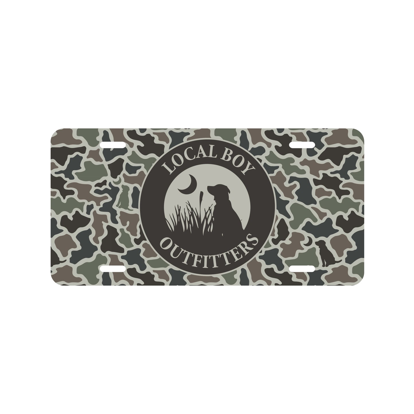Local Boy Original Circle License Plate, Dog and Moon Camo